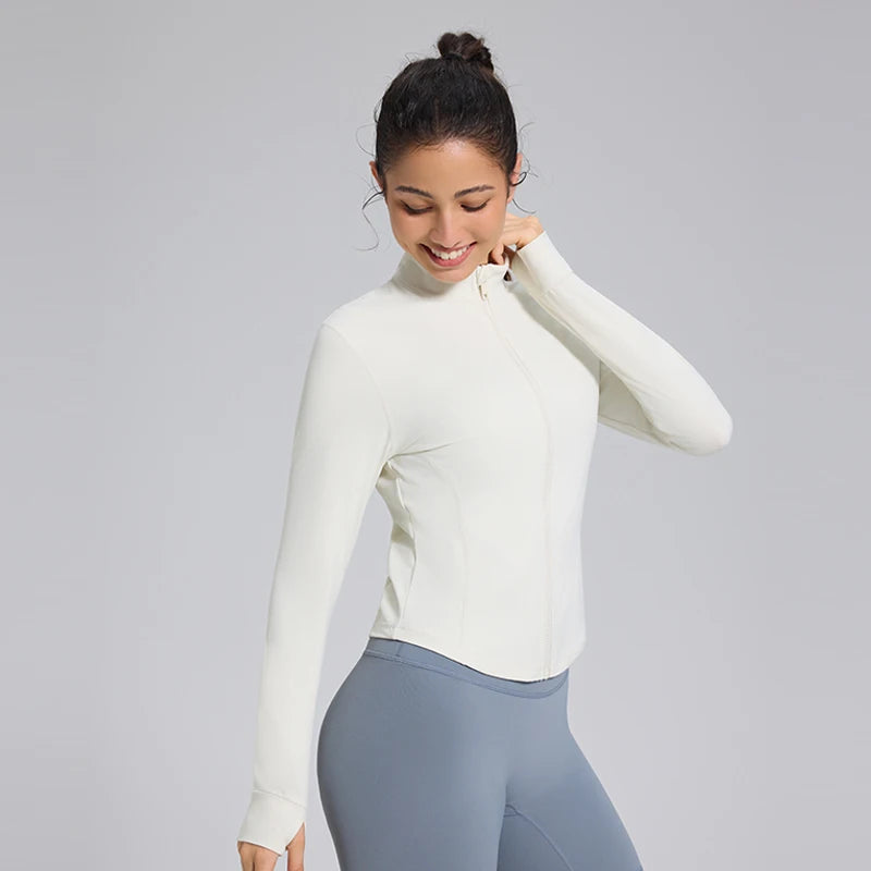 Custom logo Fitness Sports Yoga Jacket High Waist Leggings 2 Pcs Nylon Spandex Interlock Slim Fit Yoga Jacket
