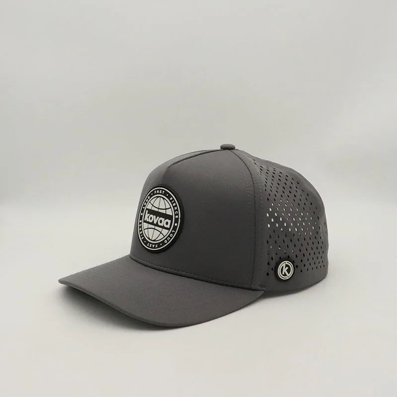 Wholesale Custom Structured Waterproof Laser Cut Hole Perforated Curved Brim 5 Panel Sport Baseball Hat for Outdoor Cycling