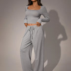 230grams Knitted Cotton Silk Screen Printed Two Piece Set Crop Top Women