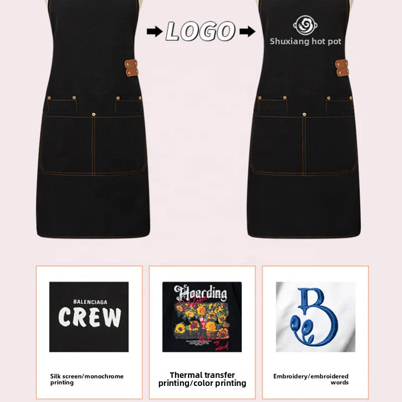 Thickened Canvas Screen-Printed Multi-Pocket Reusable Workwear Apron