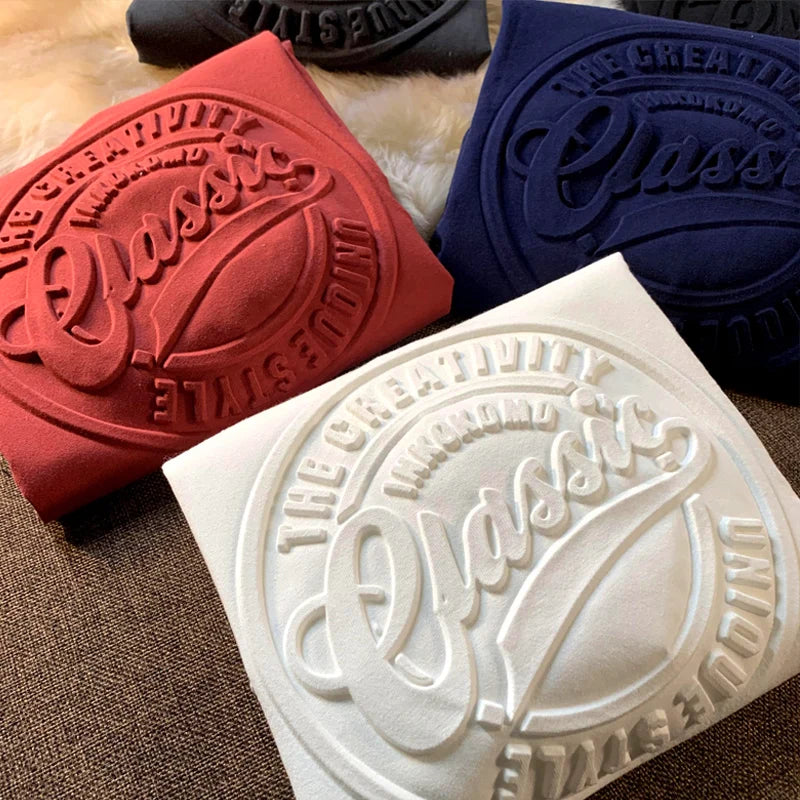 350gsm Sense Heavy Cotton Embossed T Shirts with Custom Embossing Logo for Men