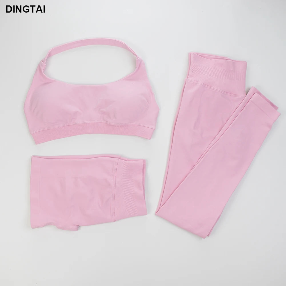 Seamless Ribbed Nylon-Spandex Women's Gym Set 2-Piece Sports Bra and Leggings
