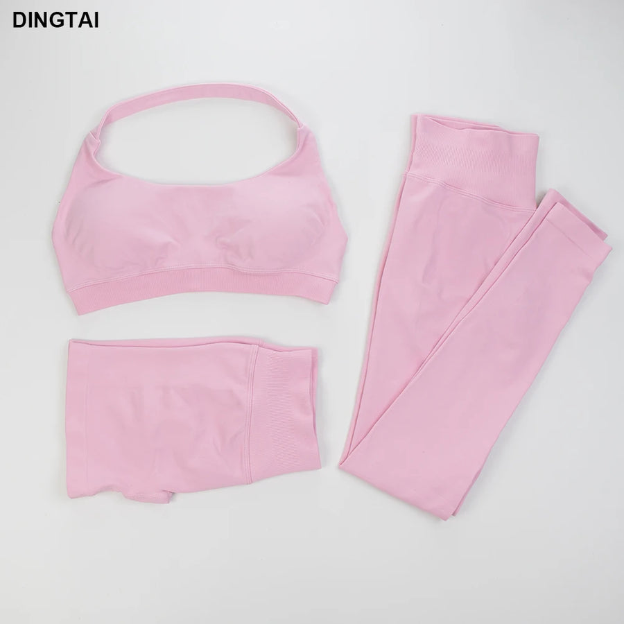 Seamless Ribbed Nylon-Spandex Women's Gym Set 2-Piece Sports Bra and Leggings