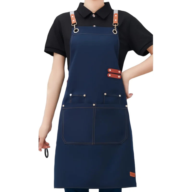Thickened Canvas Screen-Printed Multi-Pocket Reusable Workwear Apron
