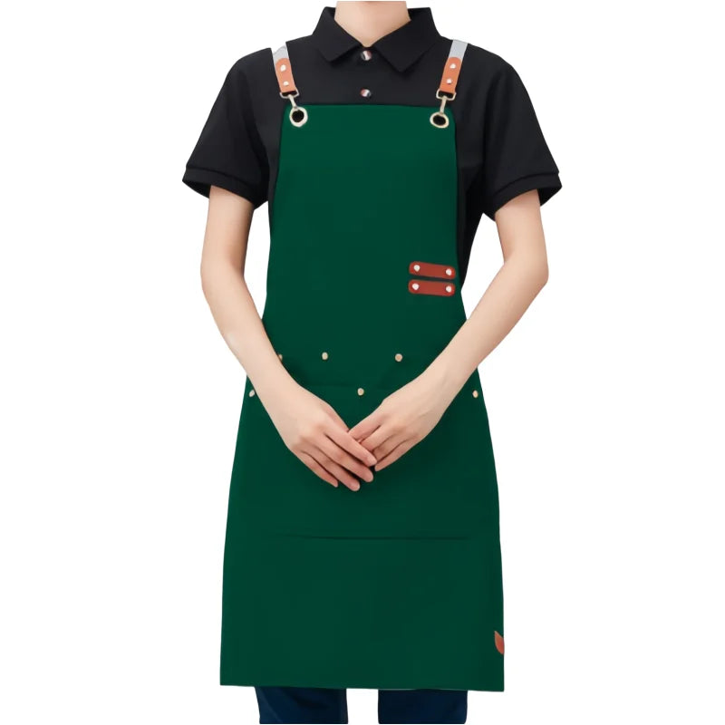 Thickened Canvas Screen-Printed Multi-Pocket Reusable Workwear Apron