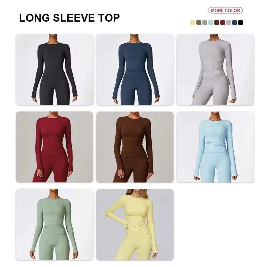 Nylon Spandex Interlock Knit Long Sleeve Workout Top