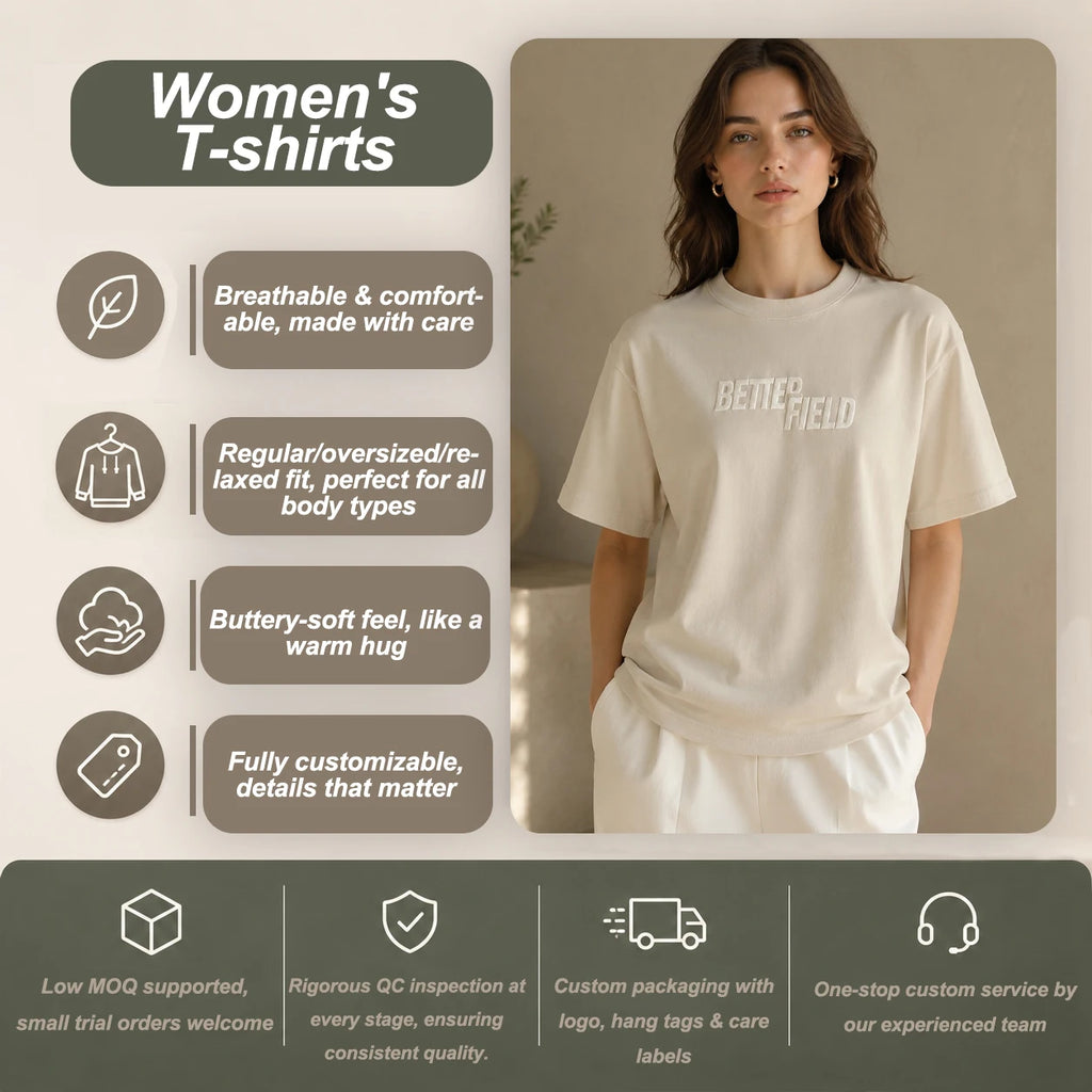 Cotton Women Blank T-Shirt for Logo Printing & OEM Apparel