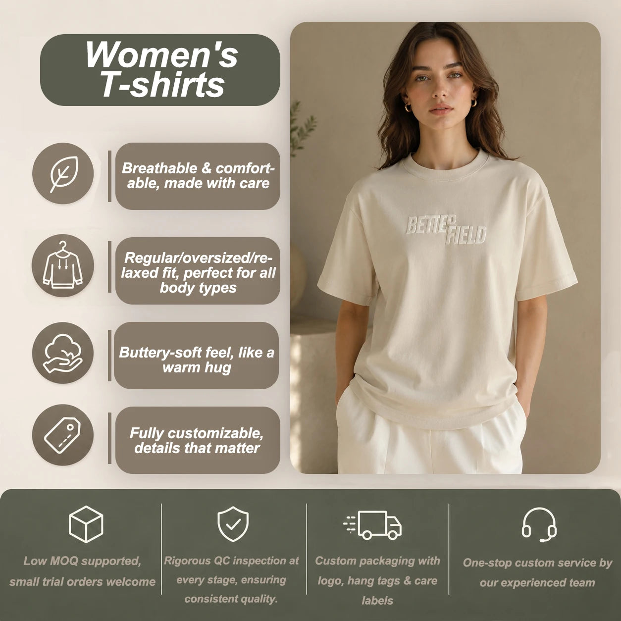 Cotton Women Blank T-Shirt for Logo Printing & OEM Apparel