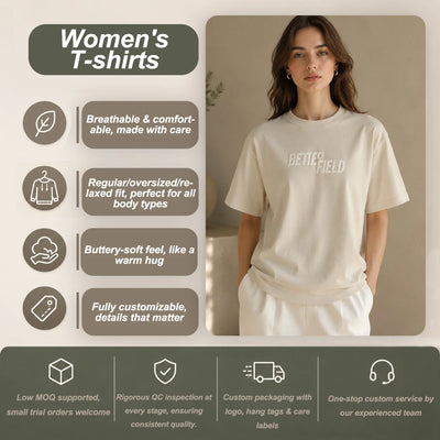 Cotton Women Blank T-Shirt for Logo Printing & OEM Apparel