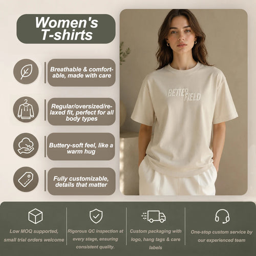 Cotton Women Blank T-Shirt for Logo Printing & OEM Apparel