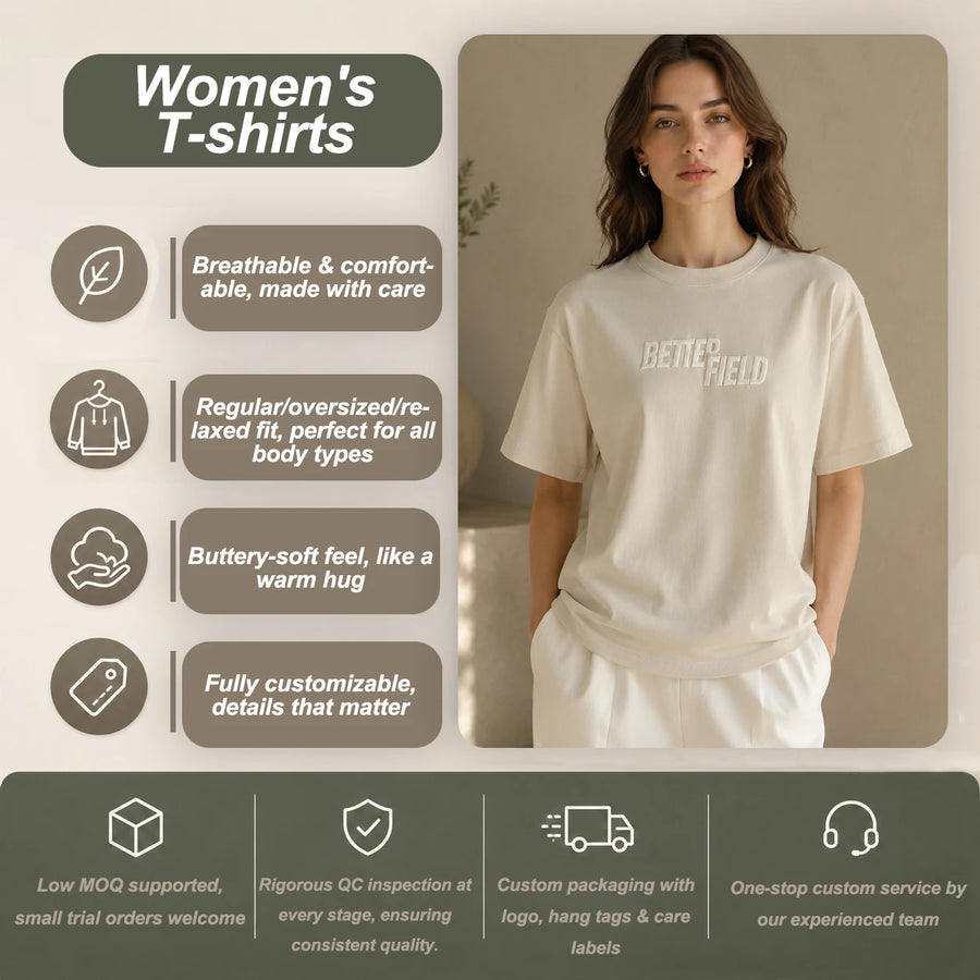 Cotton Women Blank T-Shirt for Logo Printing & OEM Apparel