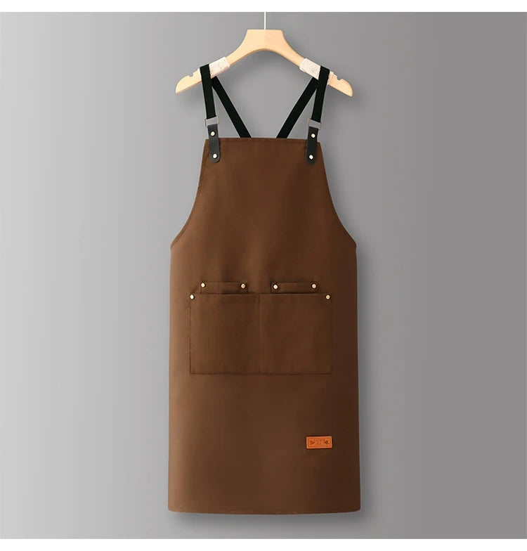 Adjustable Heavyweight Waxed Cotton Canvas Multi-Pocket Work Apron