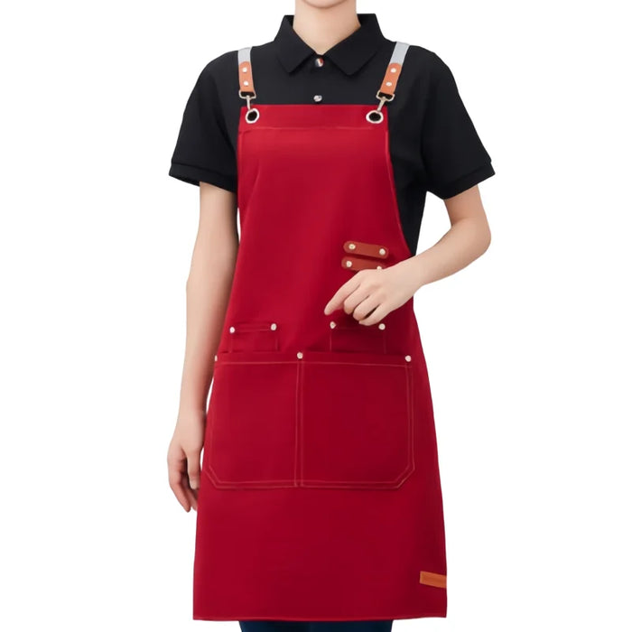 Thickened Canvas Screen-Printed Multi-Pocket Reusable Workwear Apron