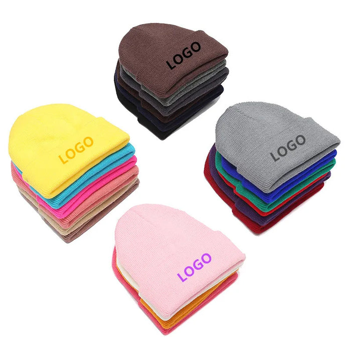 100% Acrylic Jacquard Fabric Custom Logo Striped Winter Ski Traveling Beanie Hats