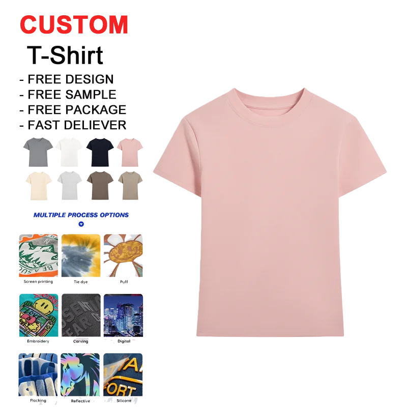220GSM Cotton 3D Embossed Slim Fit Women Summer T Shirt | Wholesale High Logo Custom T