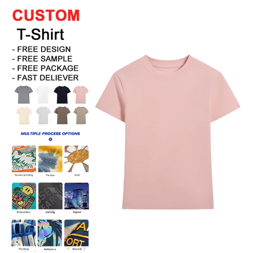 220GSM Cotton 3D Embossed Slim Fit Women Summer T Shirt | Wholesale High Logo Custom T
