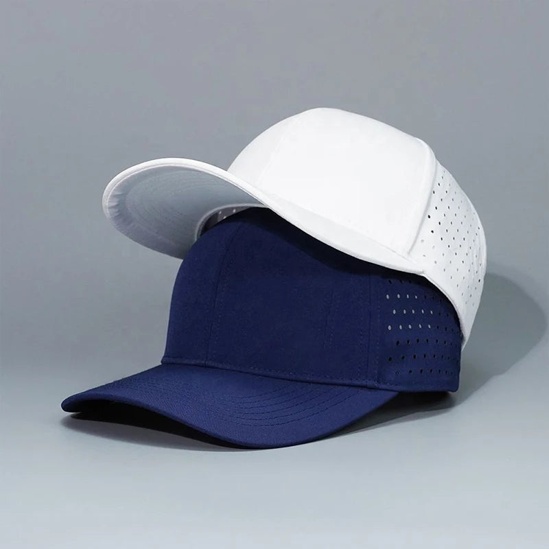 Wholesale 100% Acrylic Laser Cut Perforated Baseball Caps for Alumni Sports Hole Perforations and Rubber Patch Dad Hat