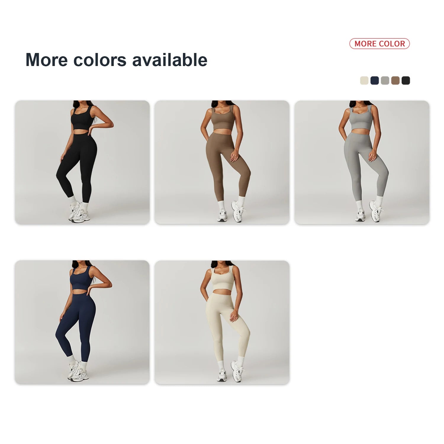 Nylon Spandex Interlock Knit Four-Way Stretch 5-Piece Fitness Workout Set