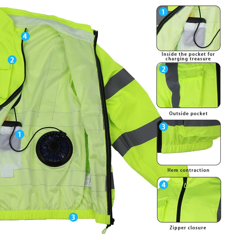 High Visibility 3 Fan Cooling Safety Vest Industrial Protective Workwear