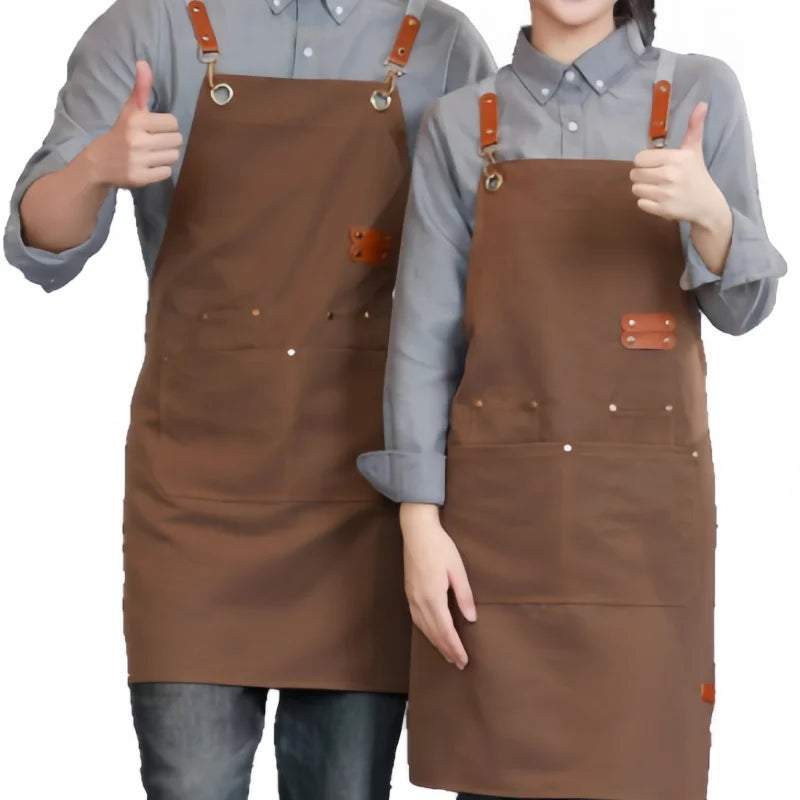 Thickened Canvas Screen-Printed Multi-Pocket Reusable Workwear Apron