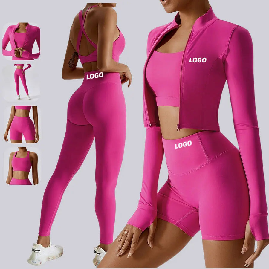 Nylon-Spandex Interlock Flatlock-Stitched 4-Piece Sports Gym Set