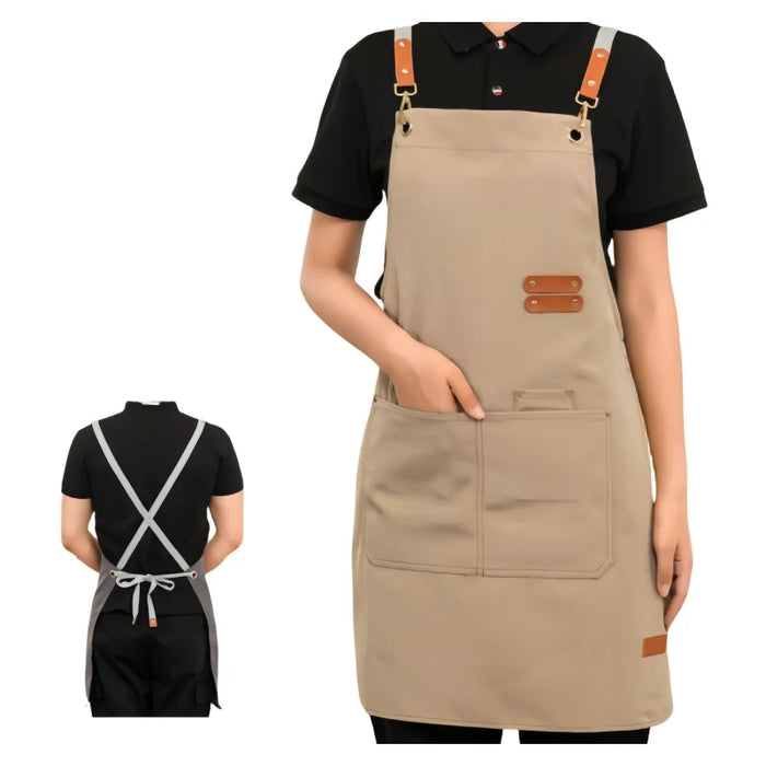 Thickened Canvas Screen-Printed Multi-Pocket Reusable Workwear Apron