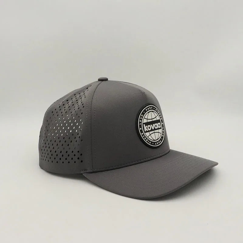 Wholesale Custom Structured Waterproof Laser Cut Hole Perforated Curved Brim 5 Panel Sport Baseball Hat for Outdoor Cycling