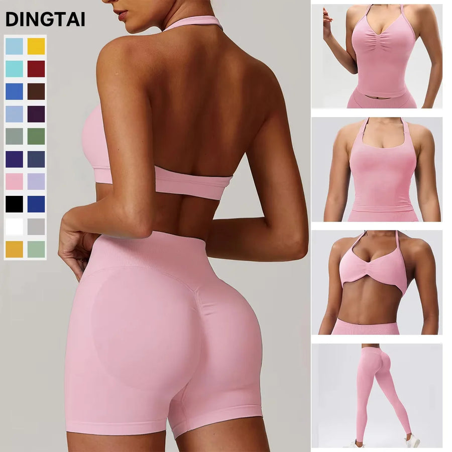 Seamless Ribbed Nylon-Spandex Women's Gym Set 2-Piece Sports Bra and Leggings