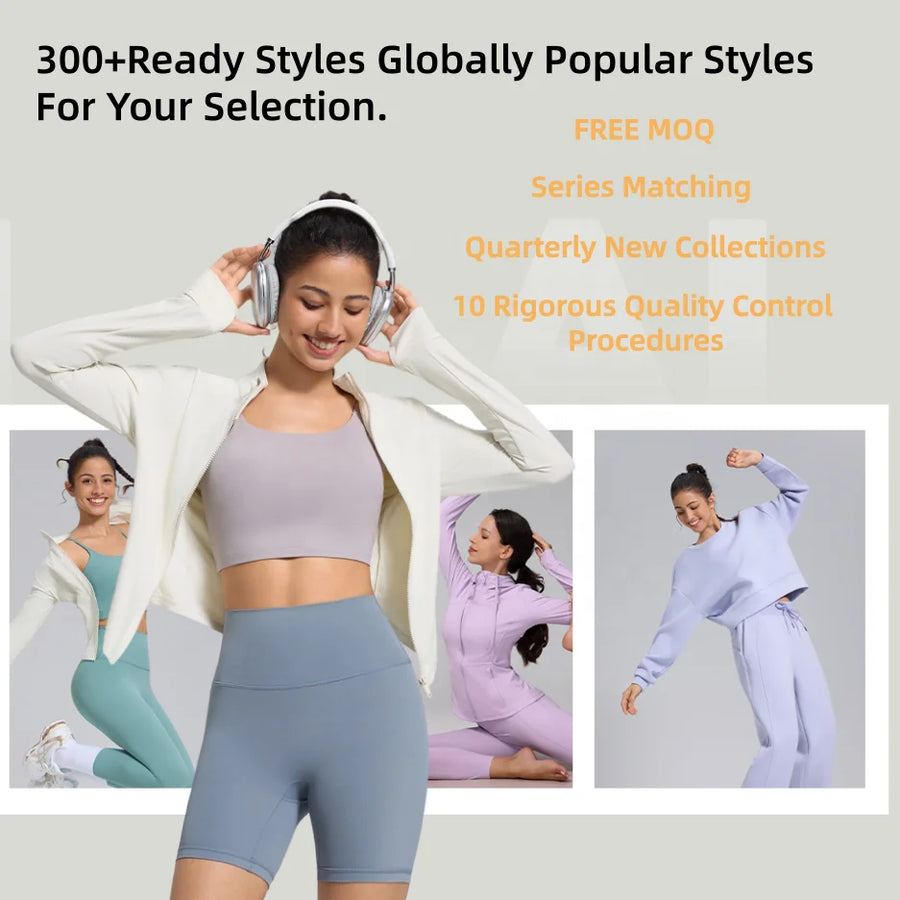 Custom logo Fitness Sports Yoga Jacket High Waist Leggings 2 Pcs Nylon Spandex Interlock Slim Fit Yoga Jacket