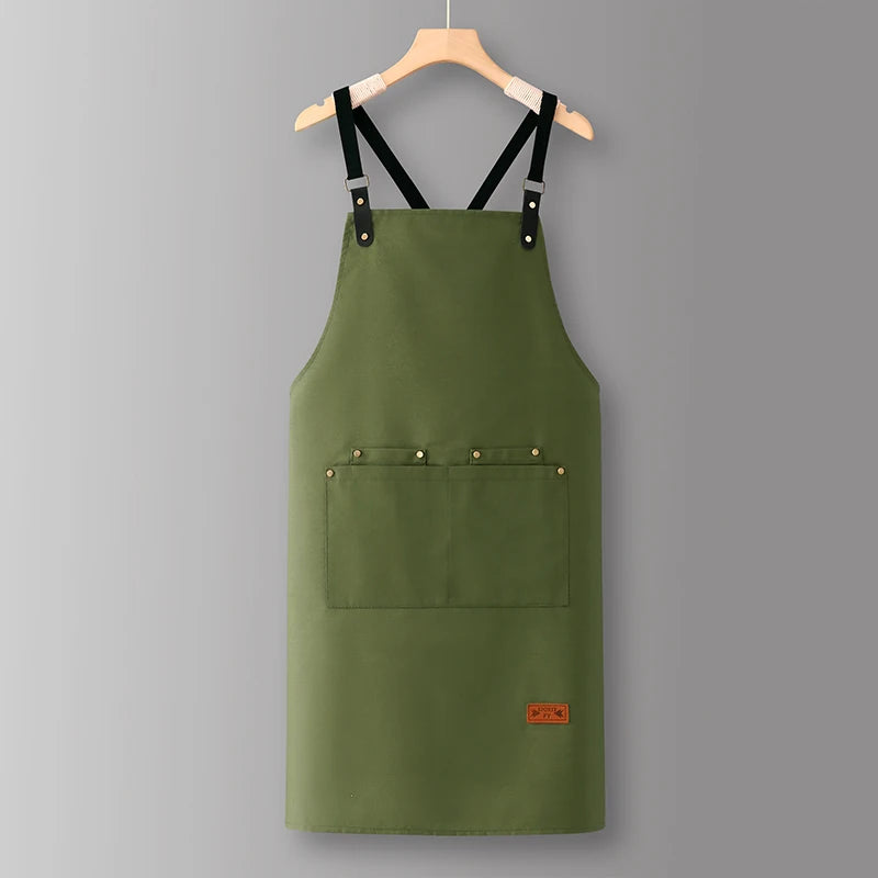 Adjustable Heavyweight Waxed Cotton Canvas Multi-Pocket Work Apron