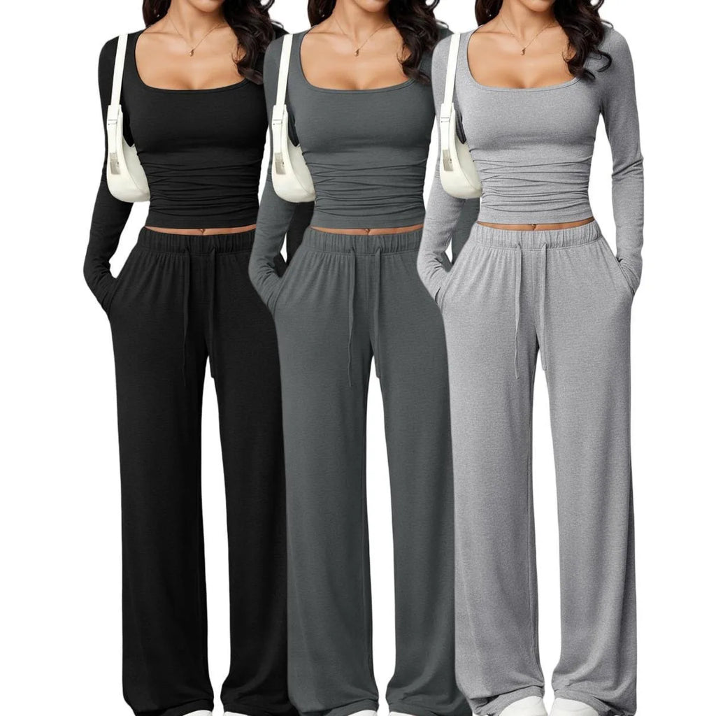 230grams Knitted Cotton Silk Screen Printed Two Piece Set Crop Top Women