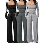 230grams Knitted Cotton Silk Screen Printed Two Piece Set Crop Top Women