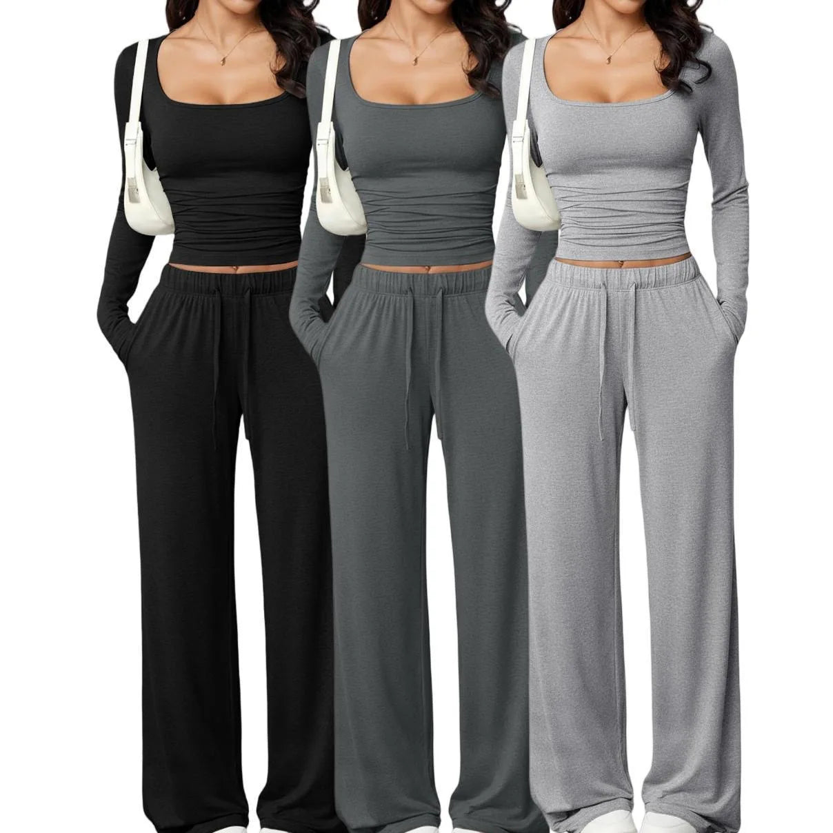 230grams Knitted Cotton Silk Screen Printed Two Piece Set Crop Top Women