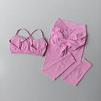 Custom Logo Seamless Gym Sportswear Backless Yoga Set Nylon Spandex Knit Seamless Yoga Set