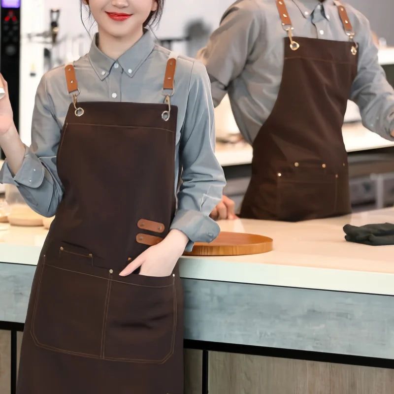 Thickened Canvas Screen-Printed Multi-Pocket Reusable Workwear Apron