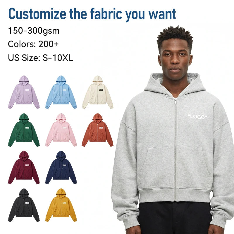 Custom Zip-Up Hoodie Polyester Cotton Blend | Puff Printing & Embroidery for Streetwear Brands | Wholesale Custom Hoodies  [F-20] SEO Description