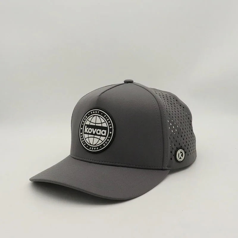 Wholesale Custom Structured Waterproof Laser Cut Hole Perforated Curved Brim 5 Panel Sport Baseball Hat for Outdoor Cycling
