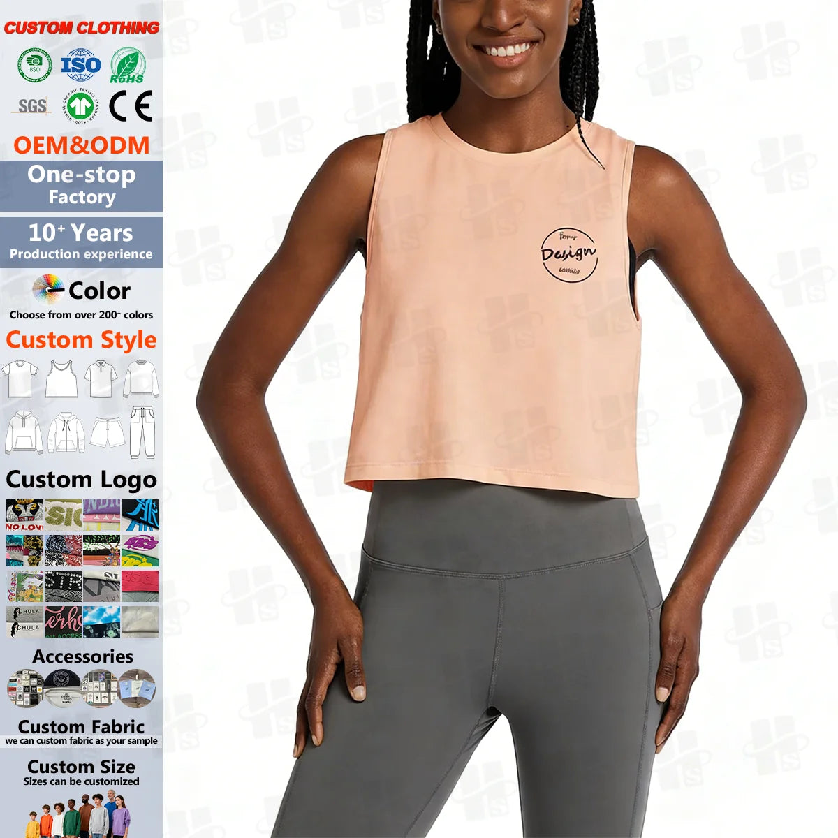 100% Cotton 130-300 GSM Screen Print Sportswear Wholesale Gym Ladies Tops