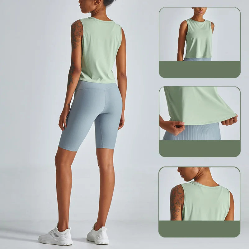 Custom Logo Quick Dry Sleeveless T Shirt Athletic Yoga Vest  80/20 Nylon Spandex Loose Fit Cropped Quick Dry Solid Tank Logo Shirt