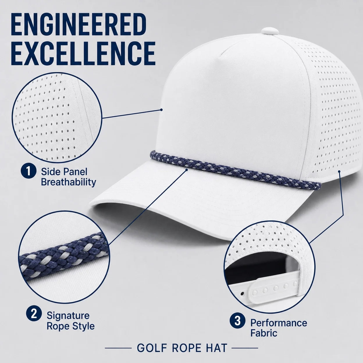Polyester Cotton Custom Water Resistant Golf Perforated Cap Sport Hat
