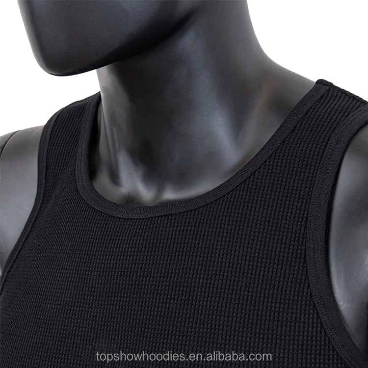 Polyester Cotton Waffle Knit Muscle Singlet | OEM Men Tank Top