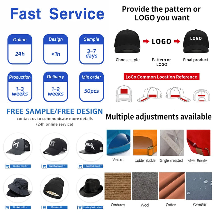 Low MOQ Promotional Cotton Acrylic Caps | 6 Panel Custom Logo Baseball Hats