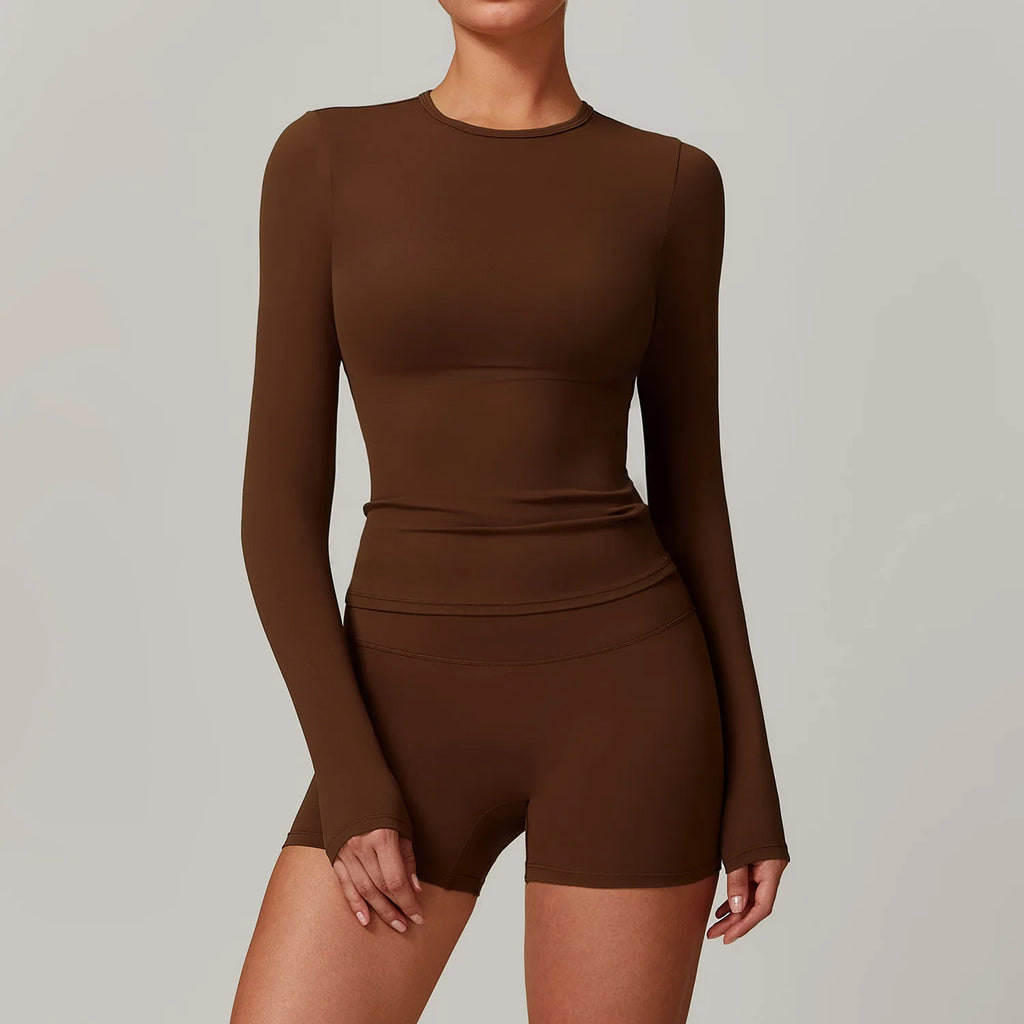 Nylon Spandex Interlock Knit Long Sleeve Workout Top