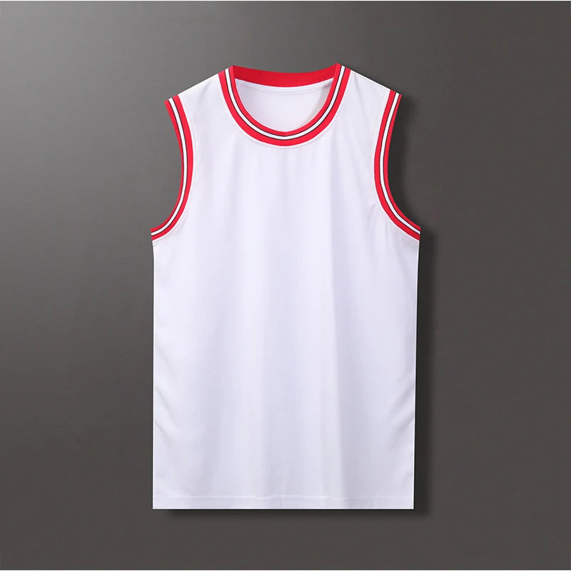Lightweight 100% Polyester Stripe Trim Basketball Jersey | Custom Sleeveless Tank Tops