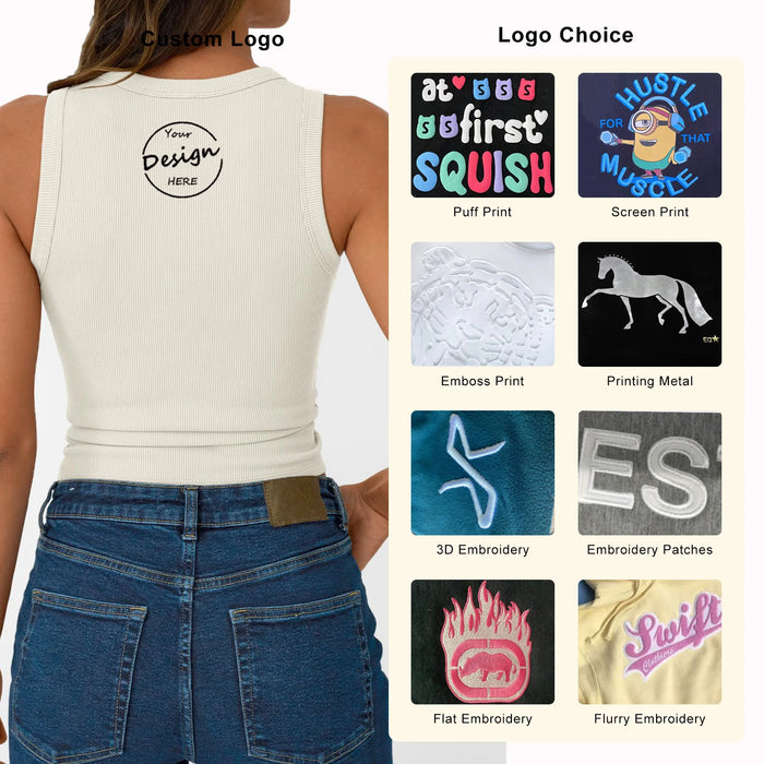 Spandex Knitted OEM Active Custom Top Street Wear Tops Top Workout Clothing Ladies Custom Embroidered Cotton Street Wear Womens Ribbed Tank Tops Women