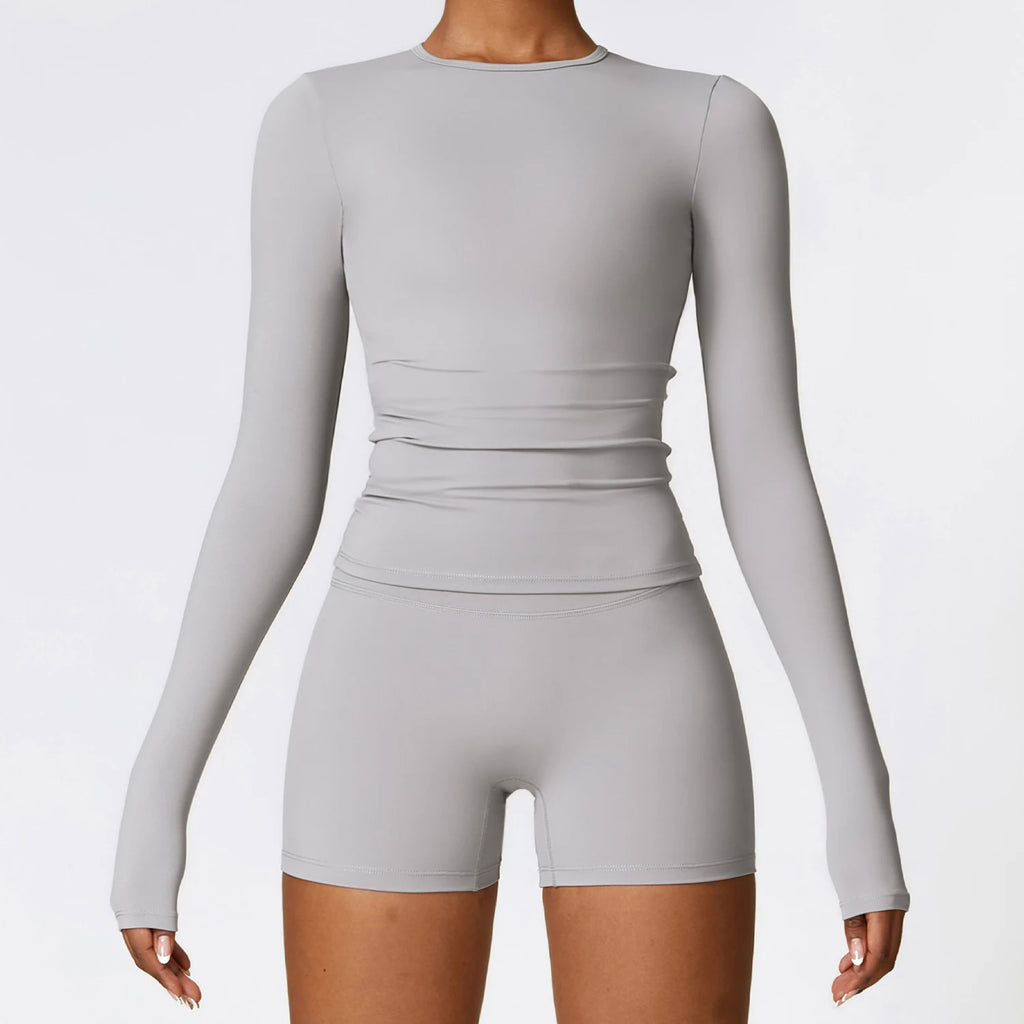 Nylon Spandex Interlock Knit Long Sleeve Workout Top