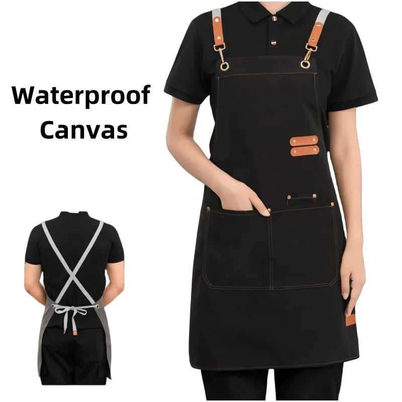 Thickened Canvas Screen-Printed Multi-Pocket Reusable Workwear Apron