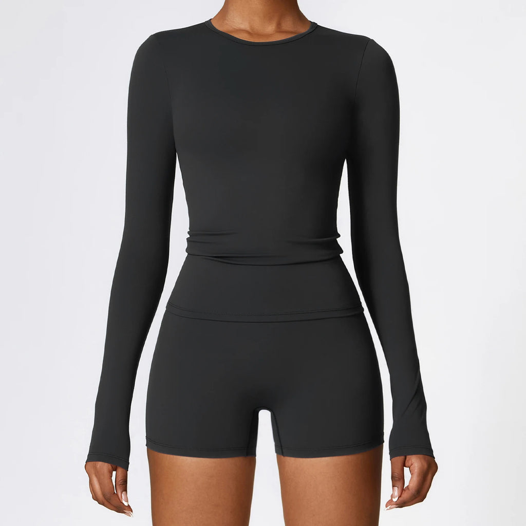 Nylon Spandex Interlock Knit Long Sleeve Workout Top