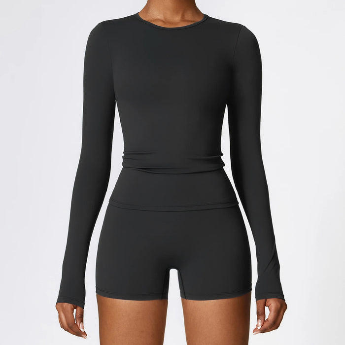Nylon Spandex Interlock Knit Long Sleeve Workout Top