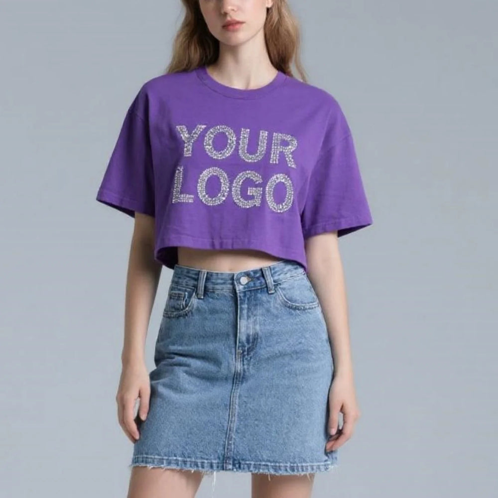 Custom Made Women's Loose Fit Short Sleeve Crop Top Custom Fit Summer Knitted Top 210g Spandex Cotton Crop Shirt